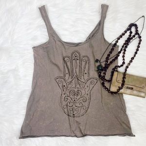 Maurices Hamsa Hand of Fatima Bohemian Loose Hippy Tank Top Medium Gold
